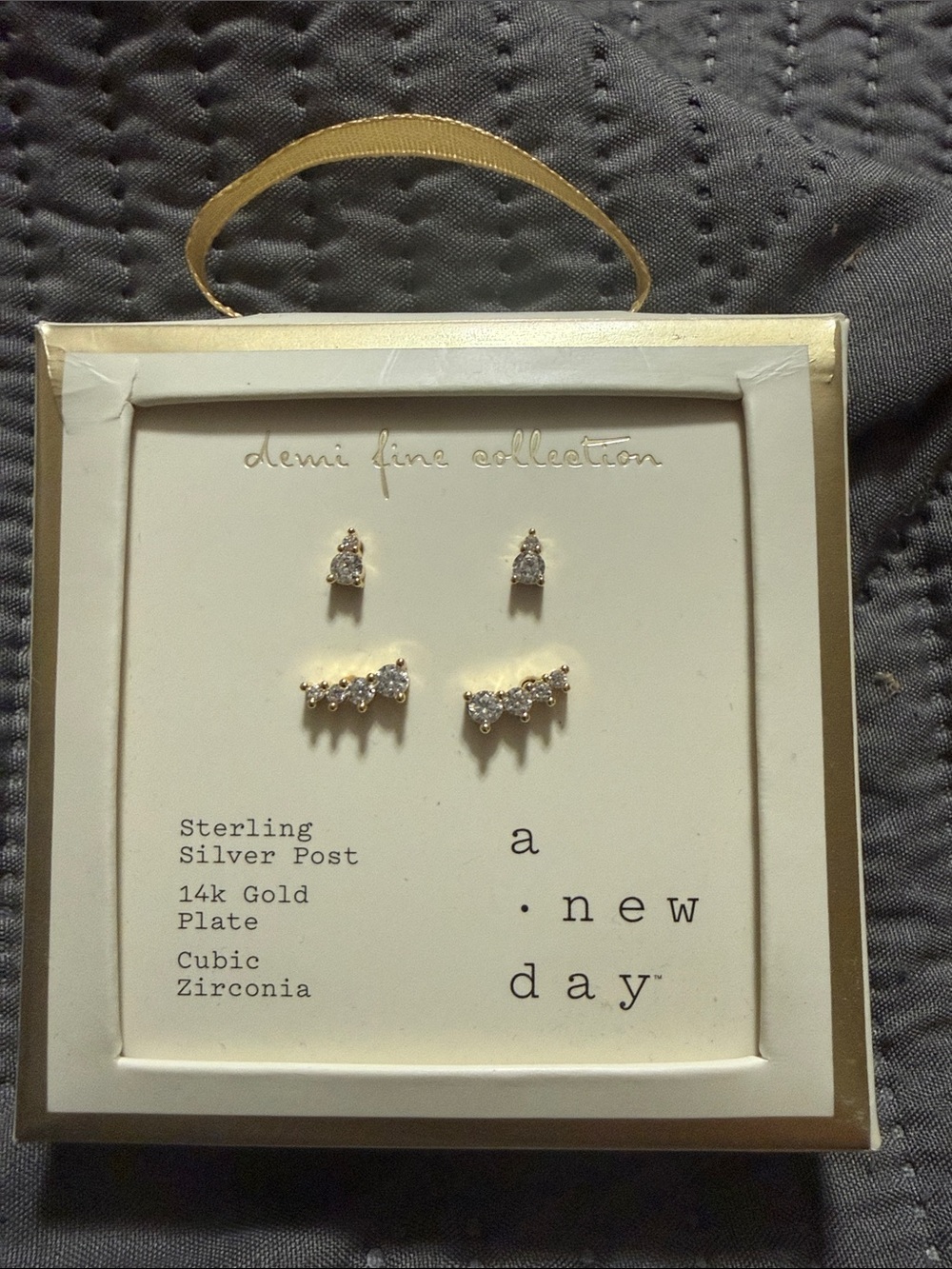 a new day Gold Cubic Zirconia Stud & Ear Jacket Set
